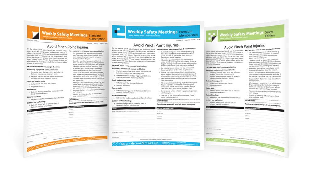 Weekly Safety Meetings - Reduce avoidable accidents and workplace injuries with weekly toolbox talks.